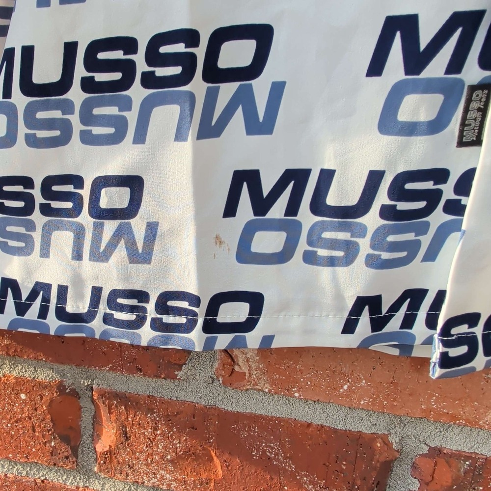 Musso Button Up Shirt Mens XL White Blue Logo Print Streetwear‎ Short Sleeve - Picture 5 of 5
